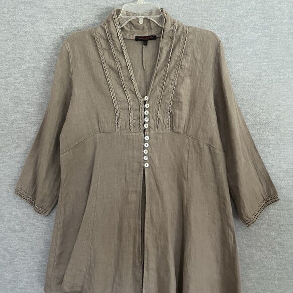 Romeo Giulia Lagenlook Linen Tunic Size M Taupe Embroidered Cottage Boho Artsy - Picture 6 of 15